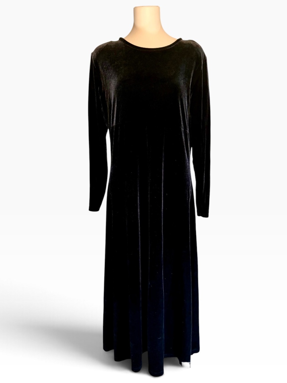 Vintage 90s Jacqueline Ferrar Black Velvet Maxi 14 Long Sleeve Empire Waist